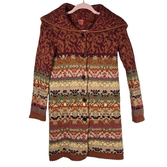 Sundance Lambswool Sweater Coat PXS Boho Knit Jacket Shawl Collar Multicolor - Picture 1 of 10